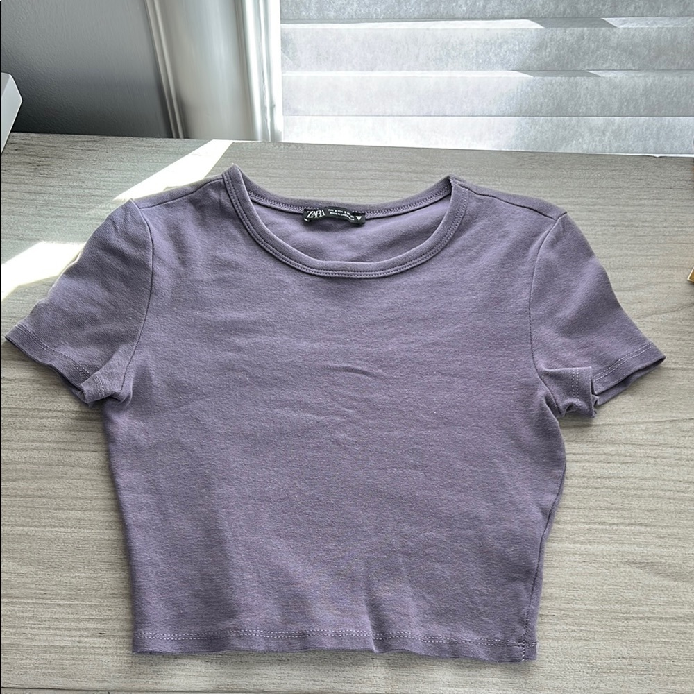 Zara Purple Fitted Crop T-Shirt